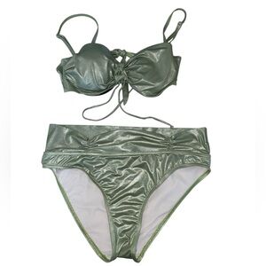 Miss Caraibes Metallic Green Bikini Set